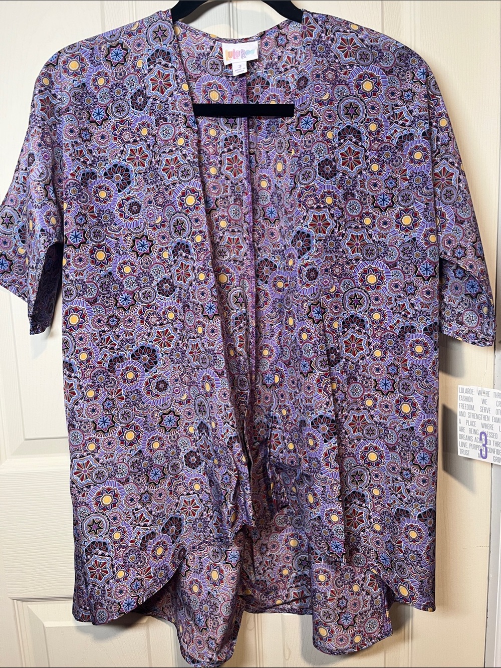LuLaRoe Purple Floral Mosaic Swim Coverup with Yellow Accents